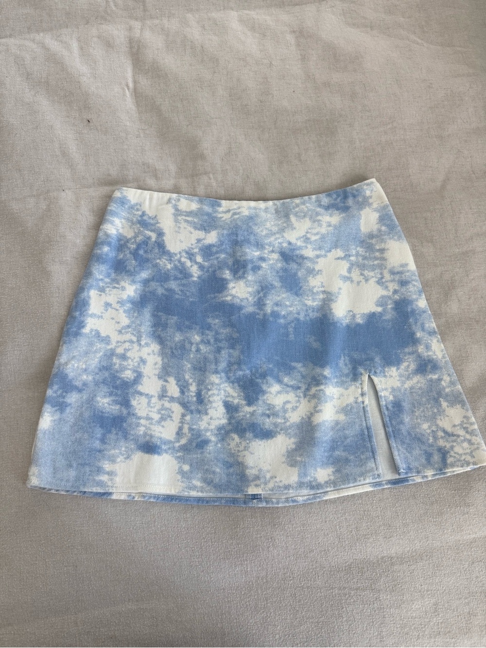 Beginning Boutique Blue and White Tie-Dye Mini Skirt with Front Slit